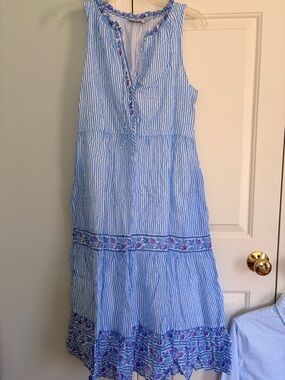 NWOT Vineyard Vines Tiered Gauzy Blue and White Striped Floral Maxi Dress XS